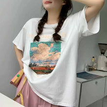 画像をギャラリービューアに読み込む, カジュアルラウンドネック油絵風デザイン大きい半袖Tシャツ