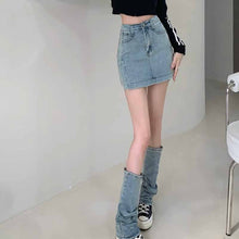 画像をギャラリービューアに読み込む, デニムスカート レッグウォーマー 2点セット 美脚見せ ミニ丈 ミニスカート カジュアル