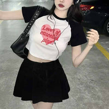 画像をギャラリービューアに読み込む, かわいいカジュアルクロップド丈Tシャツ着痩せトップス韓国っぱストリート系