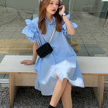 画像をギャラリービューアに読み込む, 韓国っぱシャツワンピ ミニ ワンピ 美脚 カジュアルフェミニンワンピース