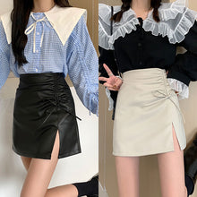 画像をギャラリービューアに読み込む, オシャレPU Aラインスカートガーリー フェミニン 清新韓国系 シンプル