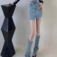 画像をギャラリービューアに読み込む, デニムスカート レッグウォーマー 2点セット 美脚見せ ミニ丈 ミニスカート カジュアル