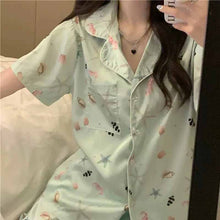 画像をギャラリービューアに読み込む, 韓国っぱパジャマルームウェア上下2点セットアップショートパンツとシャツ