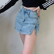 画像をギャラリービューアに読み込む, デニムスカート レッグウォーマー 2点セット 美脚見せ ミニ丈 ミニスカート カジュアル