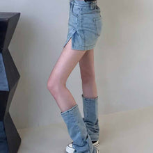 画像をギャラリービューアに読み込む, デニムスカート レッグウォーマー 2点セット 美脚見せ ミニ丈 ミニスカート カジュアル