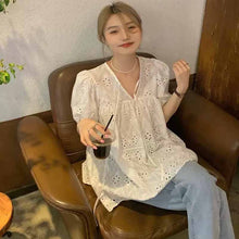 画像をギャラリービューアに読み込む, 気質通勤韓国系Vネック パフスリーブ ブラウスカジュアルレデイーズ