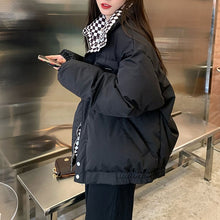 画像をギャラリービューアに読み込む, 防寒防風ゆったり裏地チェックダウンジャケットコート韓国系