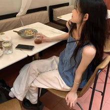 画像をギャラリービューアに読み込む, デニム単品タンクトップ袖なしスクエアネックカジュアルレディースキャミソール