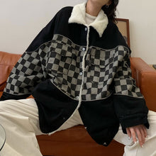 画像をギャラリービューアに読み込む, 防寒防風チェック柄トップスレトロコートジャケット韓国風レデイーズ