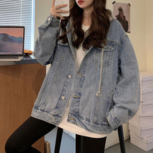 画像をギャラリービューアに読み込む, ゆったりシンプルトップスコートジャケット フード付き デニムアウター韓国風