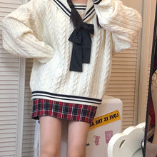 画像をギャラリービューアに読み込む, 学園風ゆったり 配色 切り替えニットセーターフリー ブラック