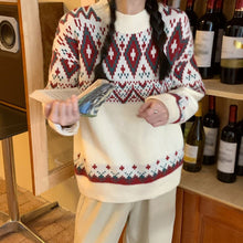 画像をギャラリービューアに読み込む, レトロノルディック柄ニットセーターカジュアル可愛いトップスレデイーズ