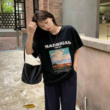 画像をギャラリービューアに読み込む, カジュアルラウンドネック油絵風デザイン大きい半袖Tシャツ