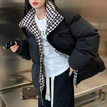 画像をギャラリービューアに読み込む, 防寒防風ゆったり裏地チェックダウンジャケットコート韓国系