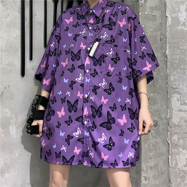 柄シャツ バタフライ柄