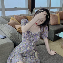 画像をギャラリービューアに読み込む, 韓国っぱ小花柄ミニ丈 ワンピースかわいいパフスリーブワンピース