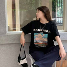 画像をギャラリービューアに読み込む, カジュアルラウンドネック油絵風デザイン大きい半袖Tシャツ