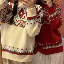画像をギャラリービューアに読み込む, レトロノルディック柄ニットセーターカジュアル可愛いトップスレデイーズ