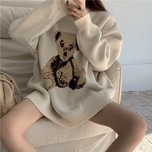 画像をギャラリービューアに読み込む, レトロオーバーサイズテディベアかわいいニットセーターレデイーズ