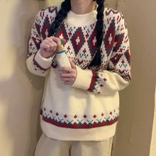画像をギャラリービューアに読み込む, レトロノルディック柄ニットセーターカジュアル可愛いトップスレデイーズ
