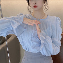 画像をギャラリービューアに読み込む, セットアップ早春カジュアル キュートフリルスリーブ ブラウス長袖シャツ