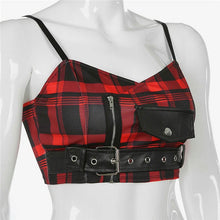 画像をギャラリービューアに読み込む, 宿系 レディース ファッション チェック柄 切り替え キャミソール カラフル 派手 カワ な 服 個性的 ダンス 衣装 かわいい 奇抜 青文字系 トップス