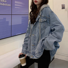 画像をギャラリービューアに読み込む, ゆったりシンプルトップスコートジャケット フード付き デニムアウター韓国風