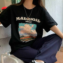 画像をギャラリービューアに読み込む, カジュアルラウンドネック油絵風デザイン大きい半袖Tシャツ
