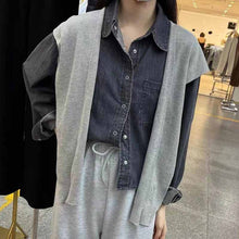 画像をギャラリービューアに読み込む, デニムシャツ ショール 2点セットカジュアル 古着っぽ メンズライク 韓国っぽ ストリート
