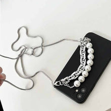 画像をギャラリービューアに読み込む, 韓国っぽ バー チェーンパール付き ショルダーストラップiphoneケース iphone13ケース iphone14ケース