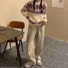 画像をギャラリービューアに読み込む, レトロノルディック柄ニットセーターカジュアル可愛いトップスレデイーズ