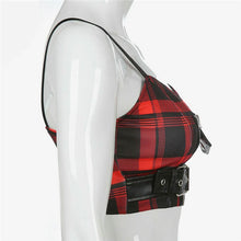 画像をギャラリービューアに読み込む, 宿系 レディース ファッション チェック柄 切り替え キャミソール カラフル 派手 カワ な 服 個性的 ダンス 衣装 かわいい 奇抜 青文字系 トップス