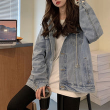 画像をギャラリービューアに読み込む, ゆったりシンプルトップスコートジャケット フード付き デニムアウター韓国風