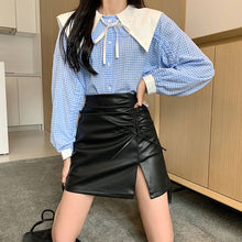 画像をギャラリービューアに読み込む, オシャレPU Aラインスカートガーリー フェミニン 清新韓国系 シンプル