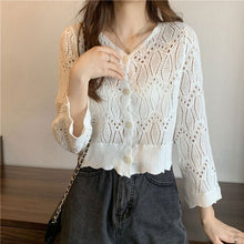 画像をギャラリービューアに読み込む, レースニットVネックカーディガンレディースブラウス