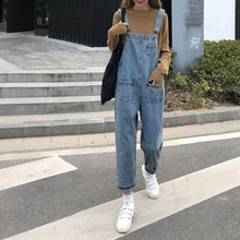 画像をギャラリービューアに読み込む, カレッジ風レトロ ゆったり デニムオールインワンパンツ