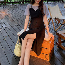 画像をギャラリービューアに読み込む, 春夏サイドスリットカジュアルロング丈ワンピース レディース