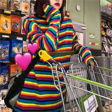 画像をギャラリービューアに読み込む, 長袖Tシャツ原宿風 ゆったりカジュアル ストライプカラーヒット 虹色ァーション レディース