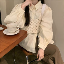 画像をギャラリービューアに読み込む, 韓国系ニット ベスト キャミソール &長袖 シャツカジュアルかわいいセットレディース