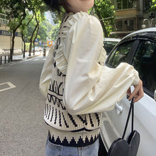 画像をギャラリービューアに読み込む, ラウンドネック切り替長袖シャツニットセーターレデイース