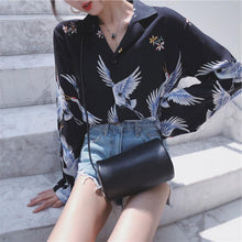 画像をギャラリービューアに読み込む, 原宿系鶴柄長袖シャツトップス気質レデイース