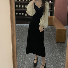 画像をギャラリービューアに読み込む, レトロカジュアルロングベルベットワンピースレデイース