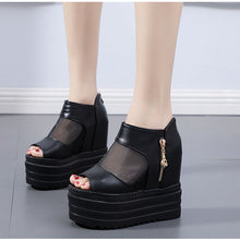 画像をギャラリービューアに読み込む, 厚底PUカジュアルオープントゥサンダルシューズレデイース