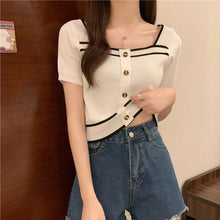 画像をギャラリービューアに読み込む, 韓国系合わせやすい半袖ニットTシャツブラウスガーリー