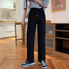 画像をギャラリービューアに読み込む, シンプル ゆったりスリット ウエストゴム スポーティ合わせやすいパンツレディース