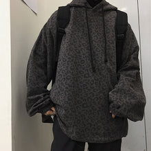 画像をギャラリービューアに読み込む, ストリート系ルーズなサイズパーカーフード付きヒョウ柄原宿