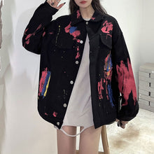 画像をギャラリービューアに読み込む, スプラッシュ柄プリントデニム ジャケットアウターコート原宿系 レディース