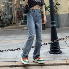 画像をギャラリービューアに読み込む, 美脚デニム ハイウエストパンツ 装飾 レースアップ ロングパンツレディース