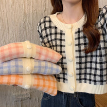 画像をギャラリービューアに読み込む, シンプルチェック柄カーディガン長袖ニットセータートップス