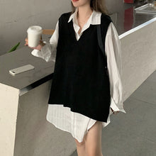 画像をギャラリービューアに読み込む, 韓国系ゆったりストライ柄シャツとニットベスト気質セットレデイース